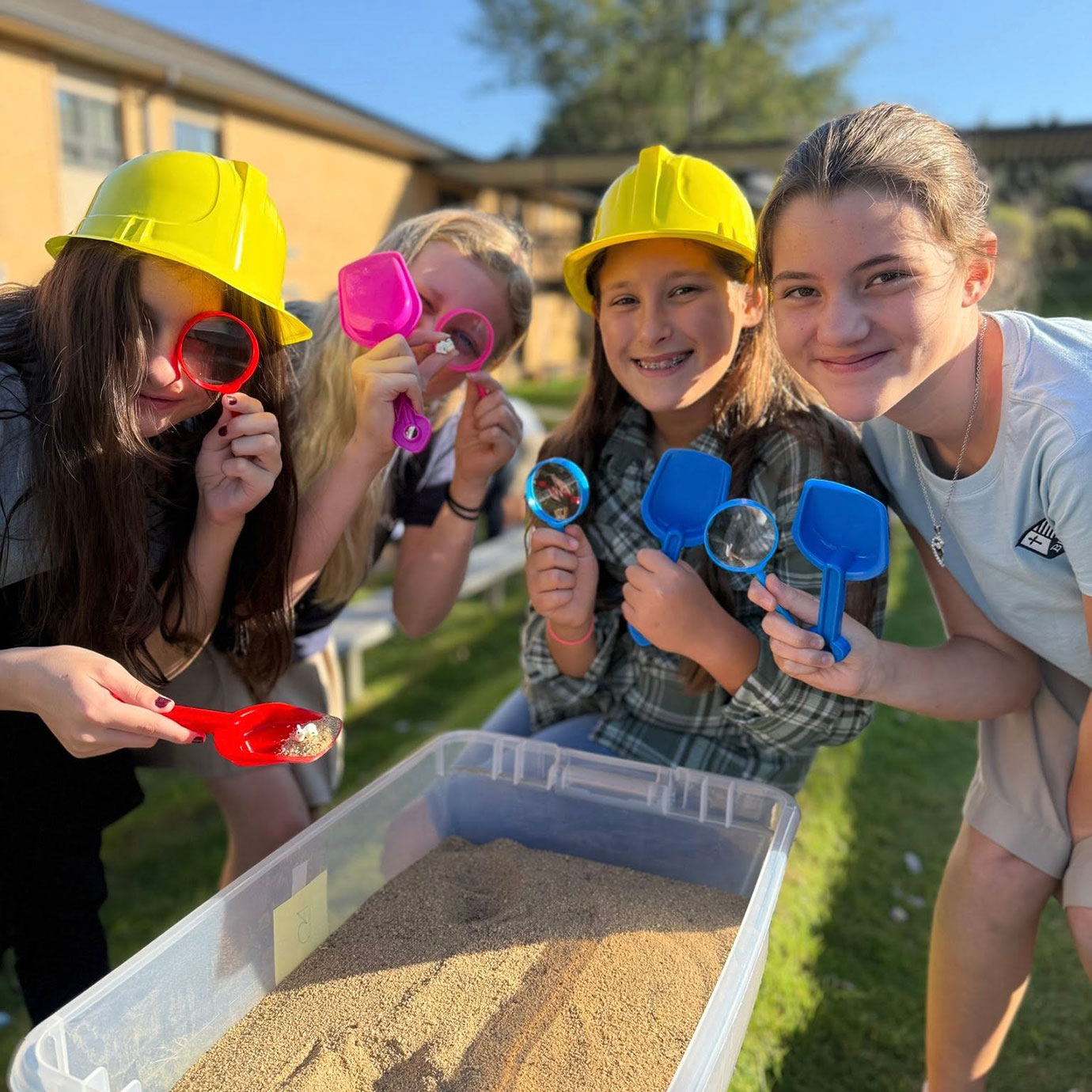 Students digging