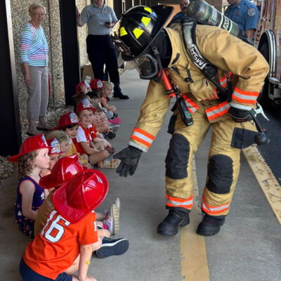 Students with fireman